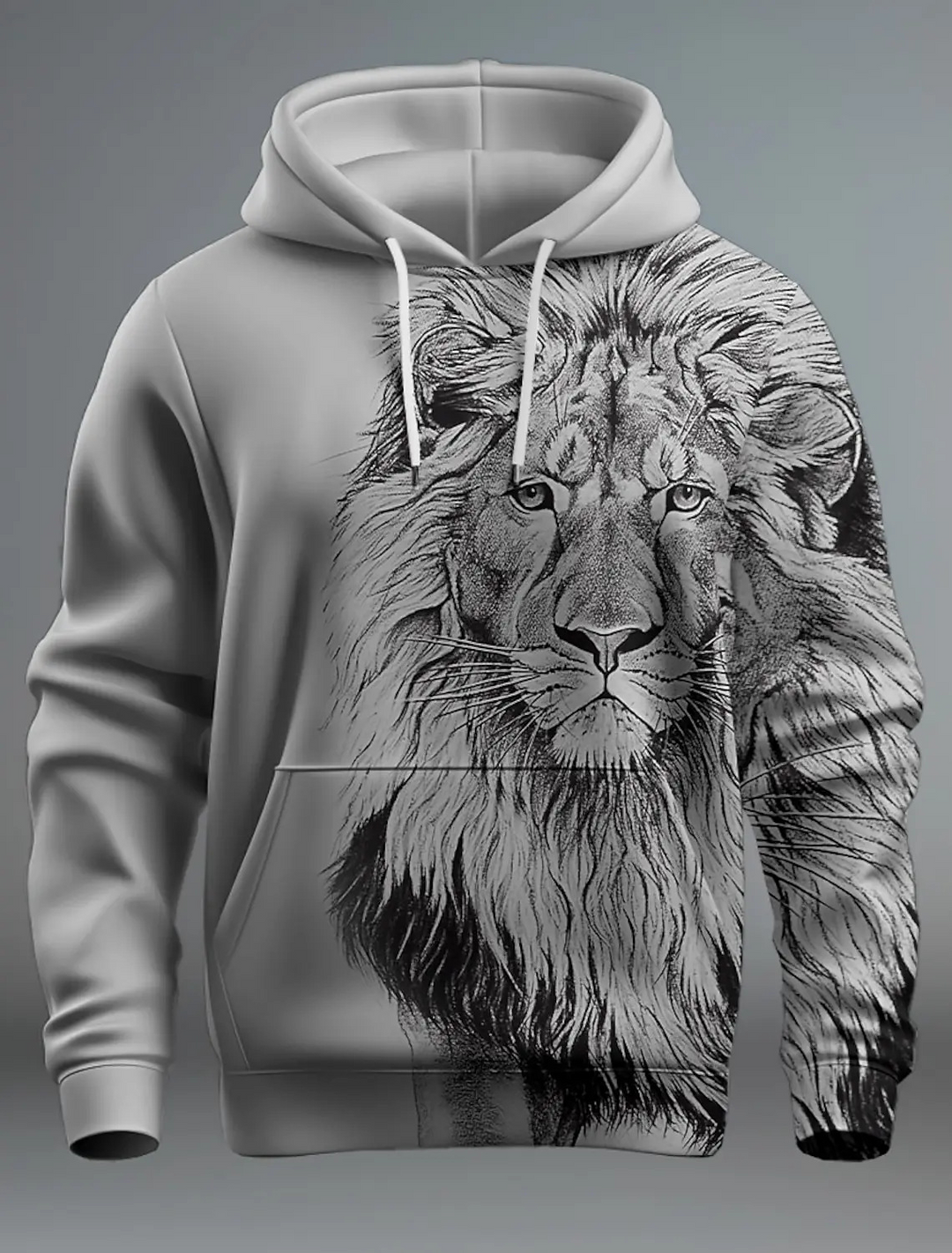 Hoodies Mænd Løve Design Casual 100% Bomuld-1