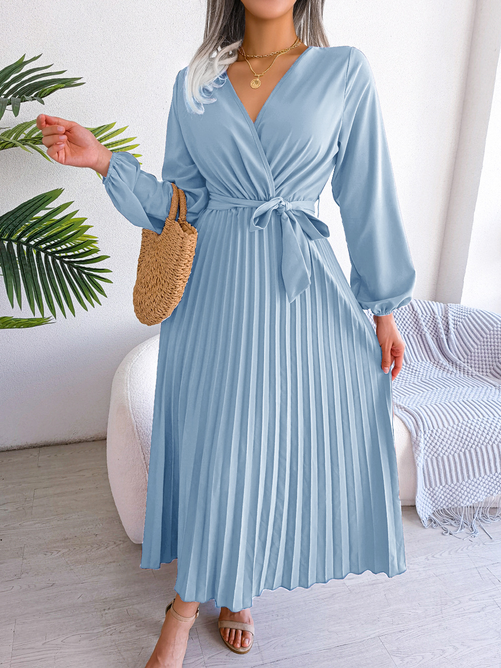 Kvinders Kjole Monokrom Ståkrave Polyester-1