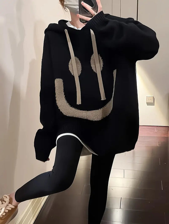Variant image for Dame Hættetrøje Med Smil Design Justerbar Snor 100% Bomuld-7