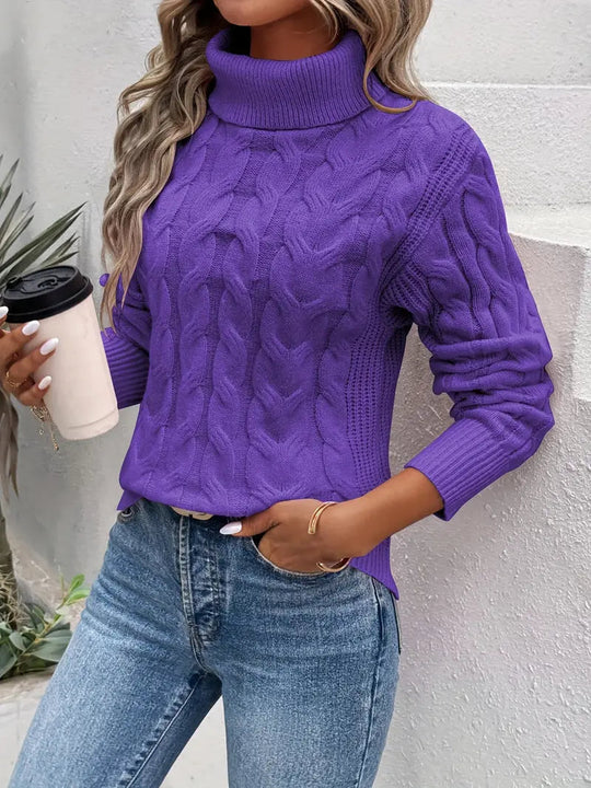 Variant image for Dame Striktrøje Turtleneck Kabelmønster 100% Akryl-1