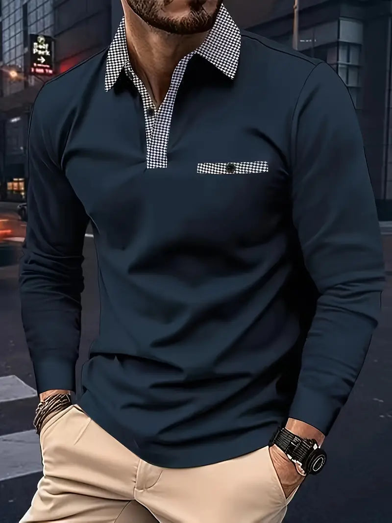 Langærmet Poloshirt til Mænd Klassisk Design 100% Bomuld-1