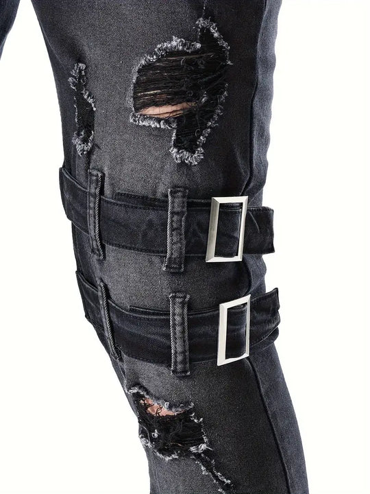 Mænds Biker Jeans Casual Denim med Polstrede Indsatser-6