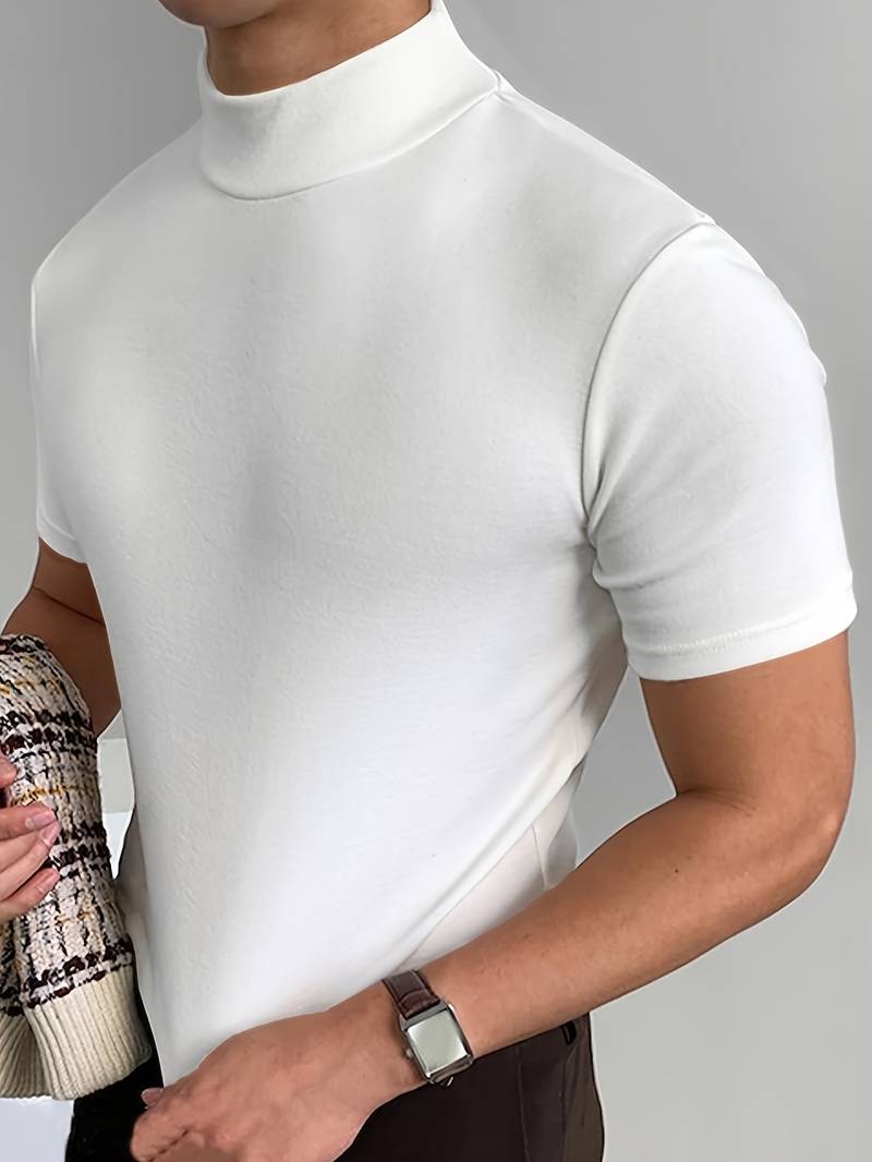 Herre T Shirt Høj Krave 100% Bomuld Elegant Design-1