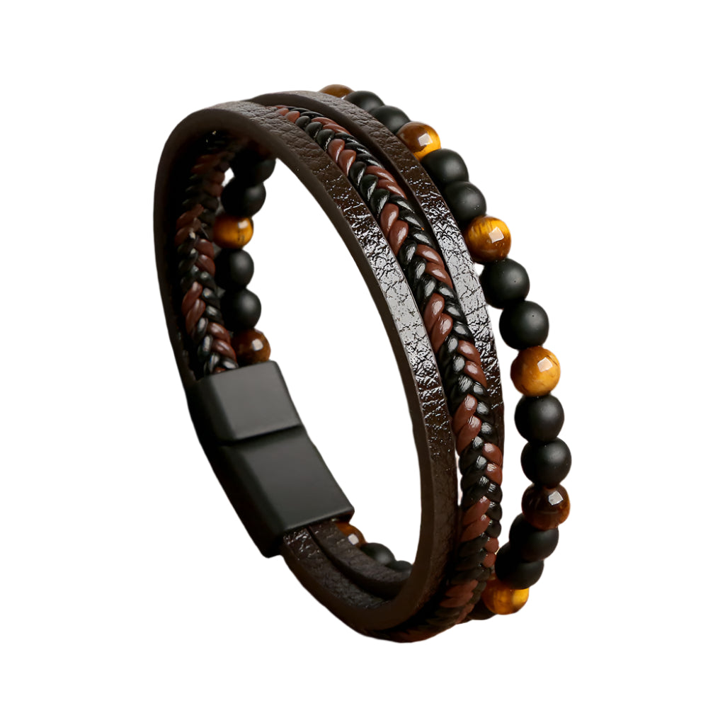 Heren Armband Set Gevlochten Kunstleer en Parel voor Stijlvolle Looks 1
