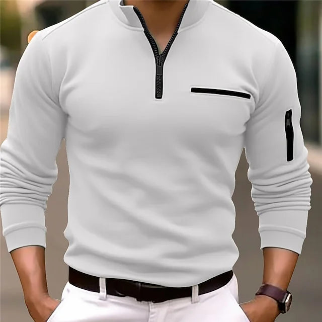 Herre Sportpolo Shirt Monokrom Ståkrave 100% Bomuld-1
