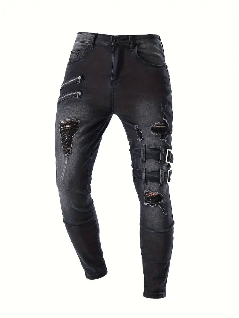Mænds Biker Jeans Casual Denim med Polstrede Indsatser-3