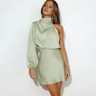 Asymmetrische Avondjurk One Shoulder Satijn 6