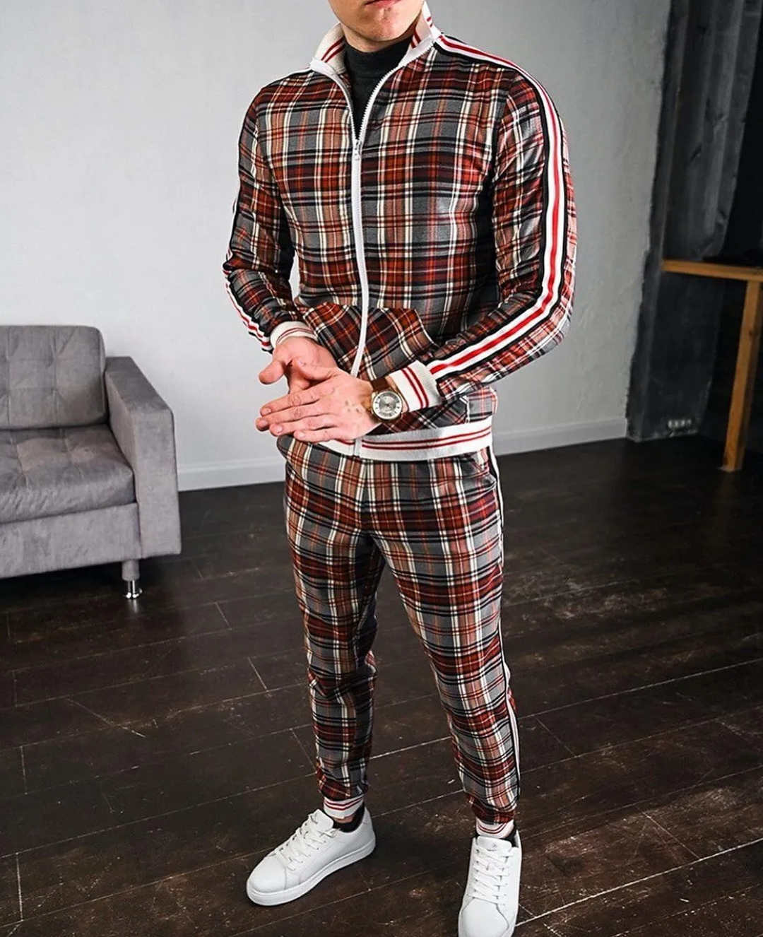Heren Casual Set Lange Mouwen Polyestermix Met Opstaande Kraag 5