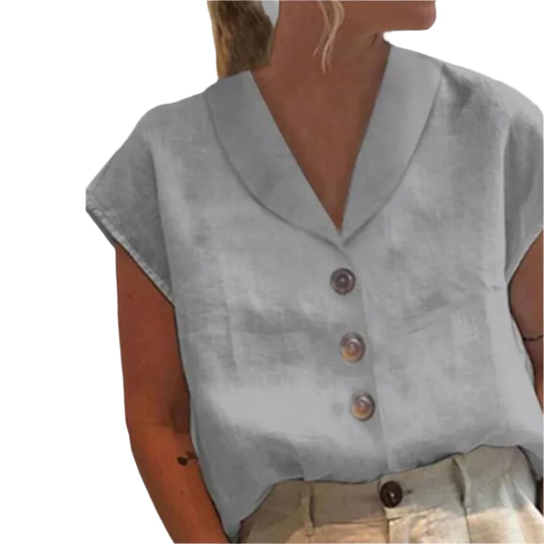Blouse Femme Chic Col Large Tissu Doux Manches Courtes 0