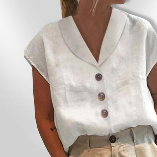 Blouse Femme Chic Col Large Tissu Doux Manches Courtes 1