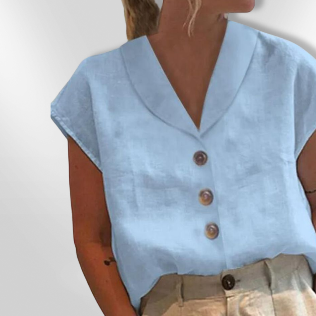 Blouse Femme Chic Col Large Tissu Doux Manches Courtes 3