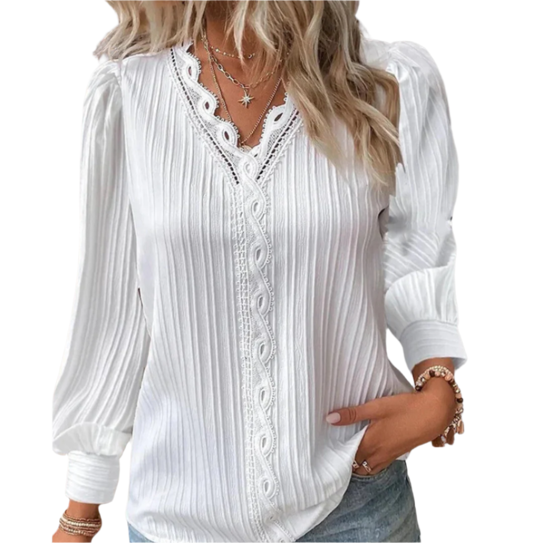 Blouse Femme Élégante Mousseline Détails en Dentelle 0
