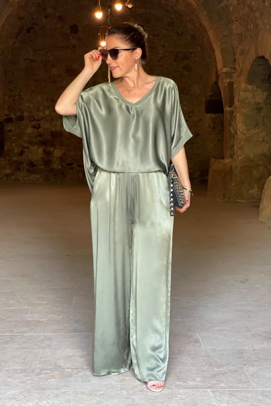 Kvinders To-delt Satin Sæt Elegant Bluse og Bukser-4