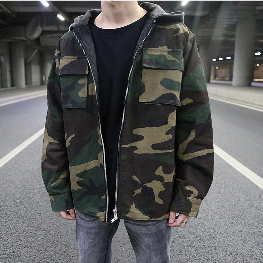 Hoodies Mænd Camouflage Moderne Pasform 100% Bomuld-1