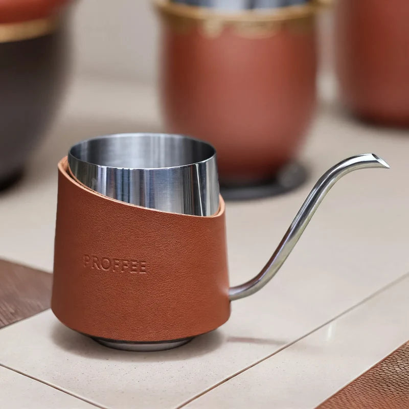 Cafetieră Portabilă pentru Bărbați cu Mâner din Piele și Capac Variabil 1
