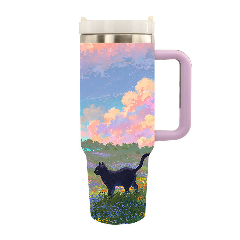 Cană de Călătorie Izolată Unisex cu Design Artistic Tiger și Nufăr 13