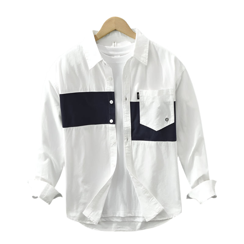 Heren Overhemd Patchwork Modern Katoen Relaxed Fit 1