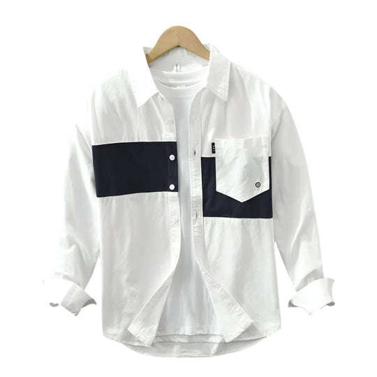Heren Overhemd Patchwork Modern Katoen Relaxed Fit 1