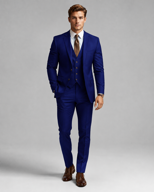 Męski trzyczęściowy garnitur ślubny z kamizelką
