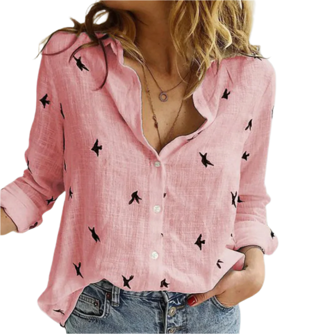 Chemise Femme Boutonnée Imprimé Oiseaux Coton 0