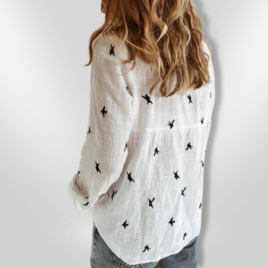 Chemise Femme Boutonnée Imprimé Oiseaux Coton 3