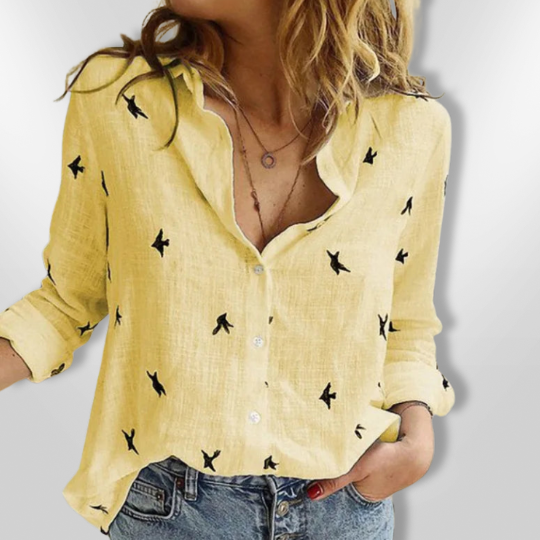 Chemise Femme Boutonnée Imprimé Oiseaux Coton 4