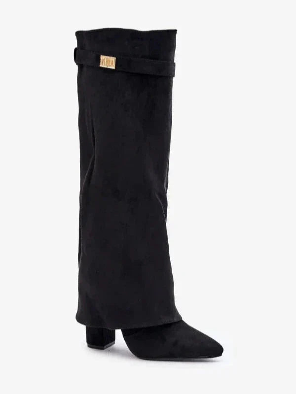 Cizme cu toc înalt pentru femei, elegante, din piele PU, cu toc bloc 1