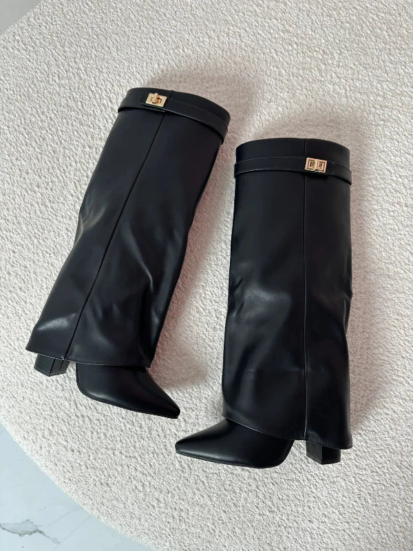 Cizme cu toc înalt pentru femei, elegante, din piele PU, cu toc bloc 3
