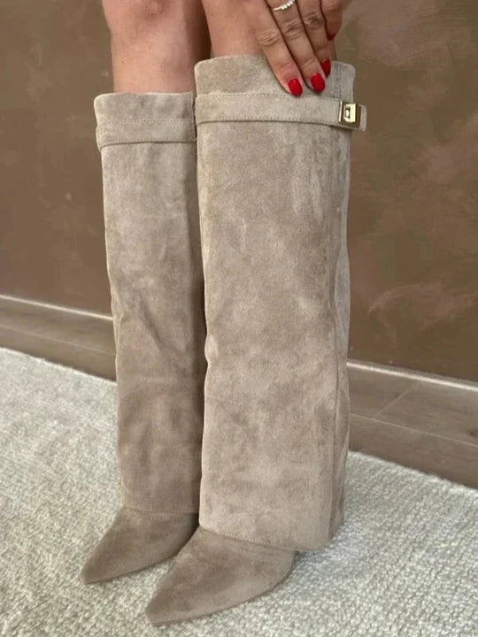 Cizme cu toc înalt pentru femei, elegante, din piele PU, cu toc bloc 7