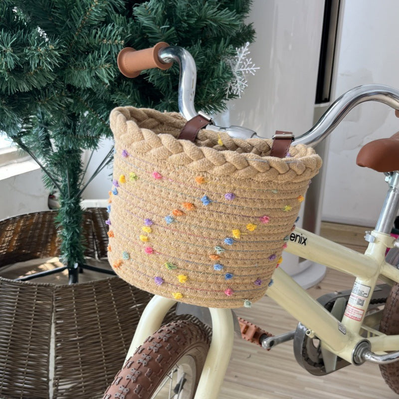 Coș Bicicletă Împletit cu Detalii Decorative pentru Ghidon 0