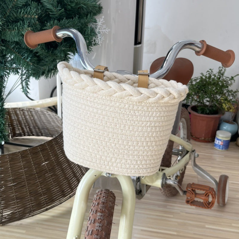 Coș Bicicletă Împletit cu Detalii Decorative pentru Ghidon 2