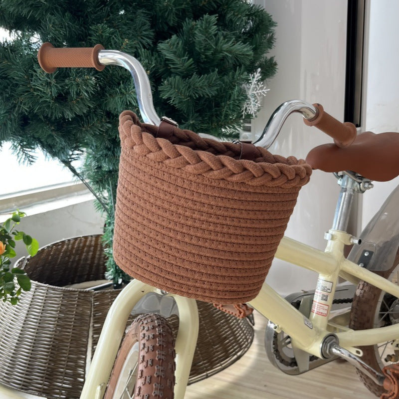 Coș Bicicletă Împletit cu Detalii Decorative pentru Ghidon 3