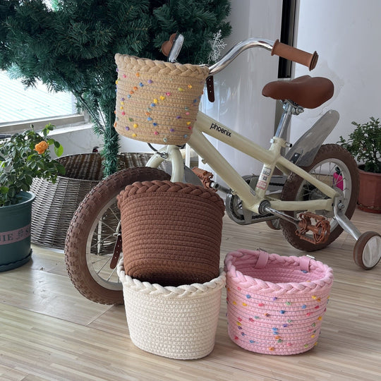 Coș Bicicletă Împletit cu Detalii Decorative pentru Ghidon 4