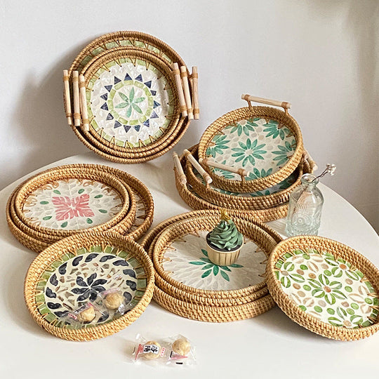 Coș de Servire Rotund cu Design Floral pentru Femei 1