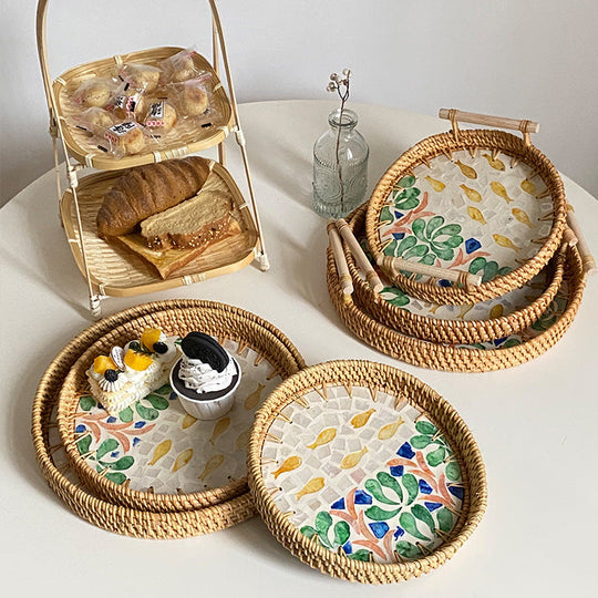 Coș de Servire Rotund cu Design Floral pentru Femei 2