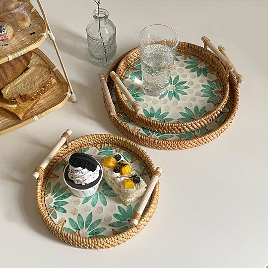 Coș de Servire Rotund cu Design Floral pentru Femei 3