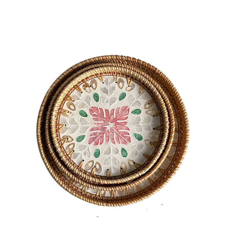 Coș de Servire Rotund cu Design Floral pentru Femei 5