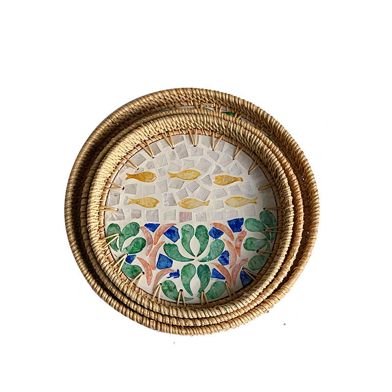 Coș de Servire Rotund cu Design Floral pentru Femei 6