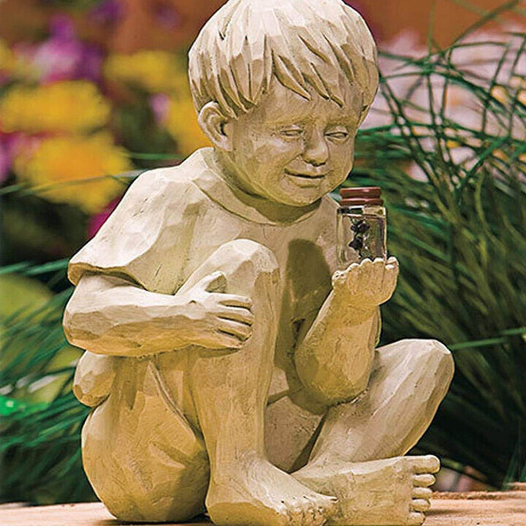 Copii Cu Statuete De Grădină Cu Licurici Solari
