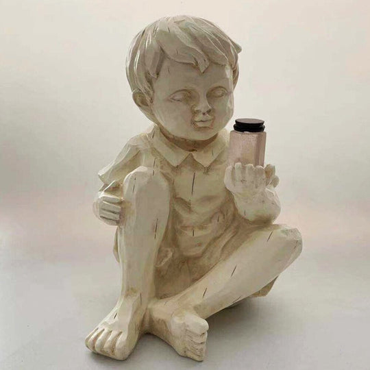 Copii Cu Statuete De Grădină Cu Licurici Solari