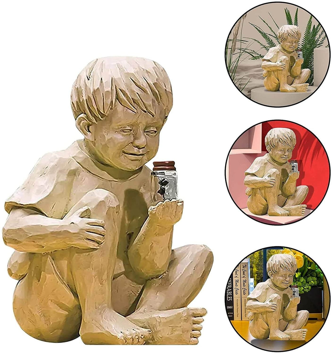 Copii Cu Statuete De Grădină Cu Licurici Solari