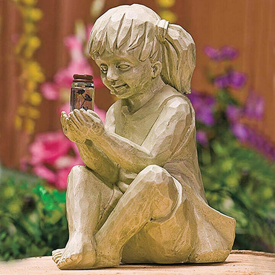 Copii Cu Statuete De Grădină Cu Licurici Solari