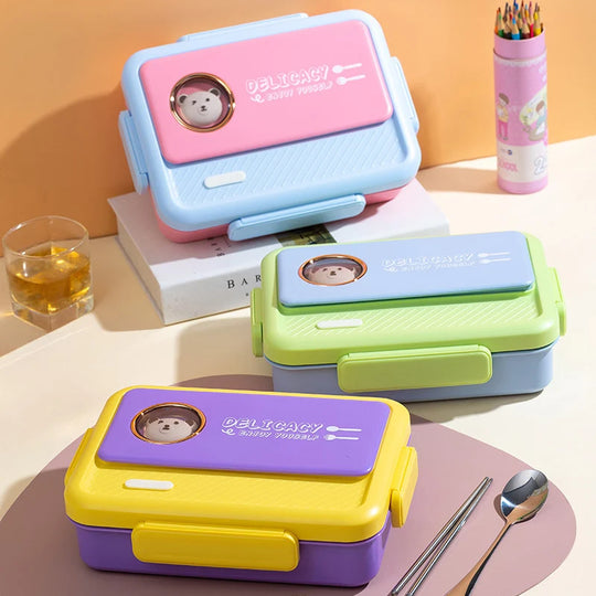 Cutie de prânz Bento cu compartimente multiple și design cu animale pentru copii și adulți 0