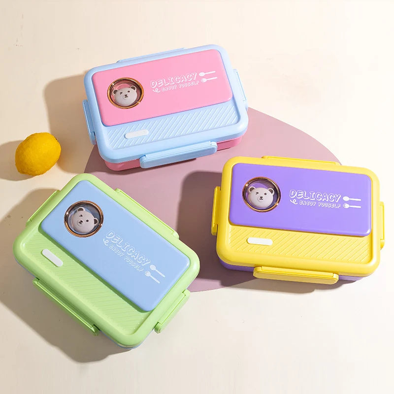 Cutie de prânz Bento cu compartimente multiple și design cu animale pentru copii și adulți 3