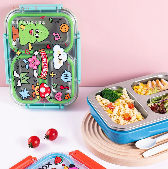 Cutie de prânz Bento cu compartimente multiple și design jucăuș pentru adulți și copii 0