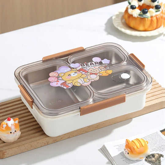 Cutie de prânz Bento cu mai multe compartimente pentru femei cu design ursuleți 0