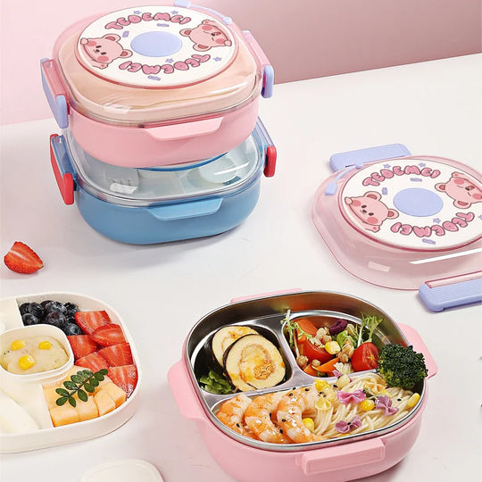 Cutie de prânz Bento multi-secțională cu tematică jucăușă pentru copii și adulți 2