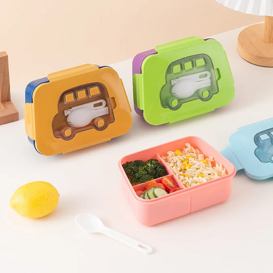 Cutie de prânz Bento pentru copii cu compartimente multiple și tacâmuri incluse 1