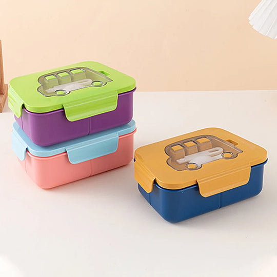 Cutie de prânz Bento pentru copii cu compartimente multiple și tacâmuri incluse 3