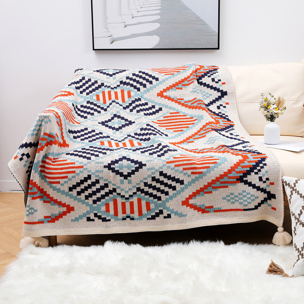 Cuvertură tricotată cu model aztec pentru decor interior 0
